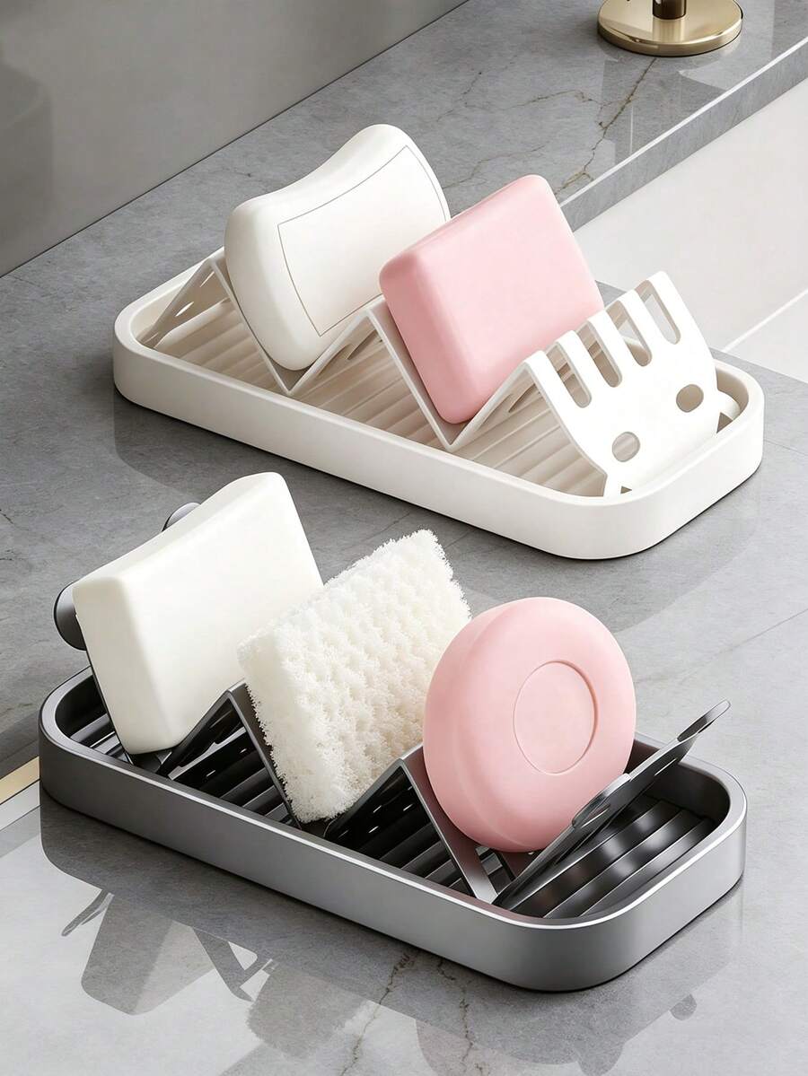 2/1pc Luxury Panda Stainless Steel Soap Holder, Household Countertop Draining Soap Box, Multi-Functional W-Shaped Layered Storage Rack, Wavy Rack Draining, Bathroom Kitchen Universal Soap Tray, Creative Drill-Free Soap Storage Rack, Multi-Compartment Partitioned Soap Storage, Minimalist Bathroom Soap Dish, Ventilated Quick-Drying Soap Holder, Practical Bathroom Soap Storage Rack - A - View 1