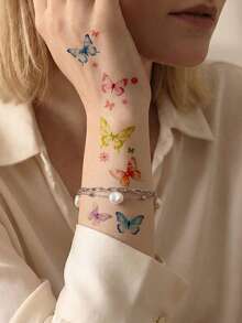 30Pcs Butterfly Temporary Tattoo Sticker, Colorful Waterproof Fake Tattoo For Women, Y2k Style Fake Tattoo Sticker For Wrist & Body Festival, Y2k Themed Makeup & Party Body Decoration - Multicolor - View 2