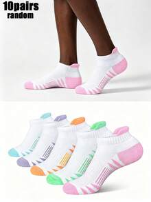 1/5/10 Pairs [Random Color] Unisex Sports Ankle Socks, Running Compression Socks, Comfortable Soft, Non-Slip Breathable - Multicolor - View 9