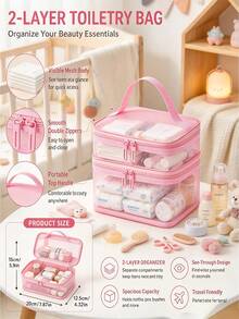 1pc Double Layer Mesh Tote Bag - Breathable Diaper Bag, Hair Accessories Puzzle Toy Storage Bag, Zipper Toiletry Bag, Suitable For Daycare Organization And Travel Storage, Double Layer Large Capacity Transparent Toiletry Bag, Portable Handheld Cosmetic Organizer Bag - Multicolor - View 3