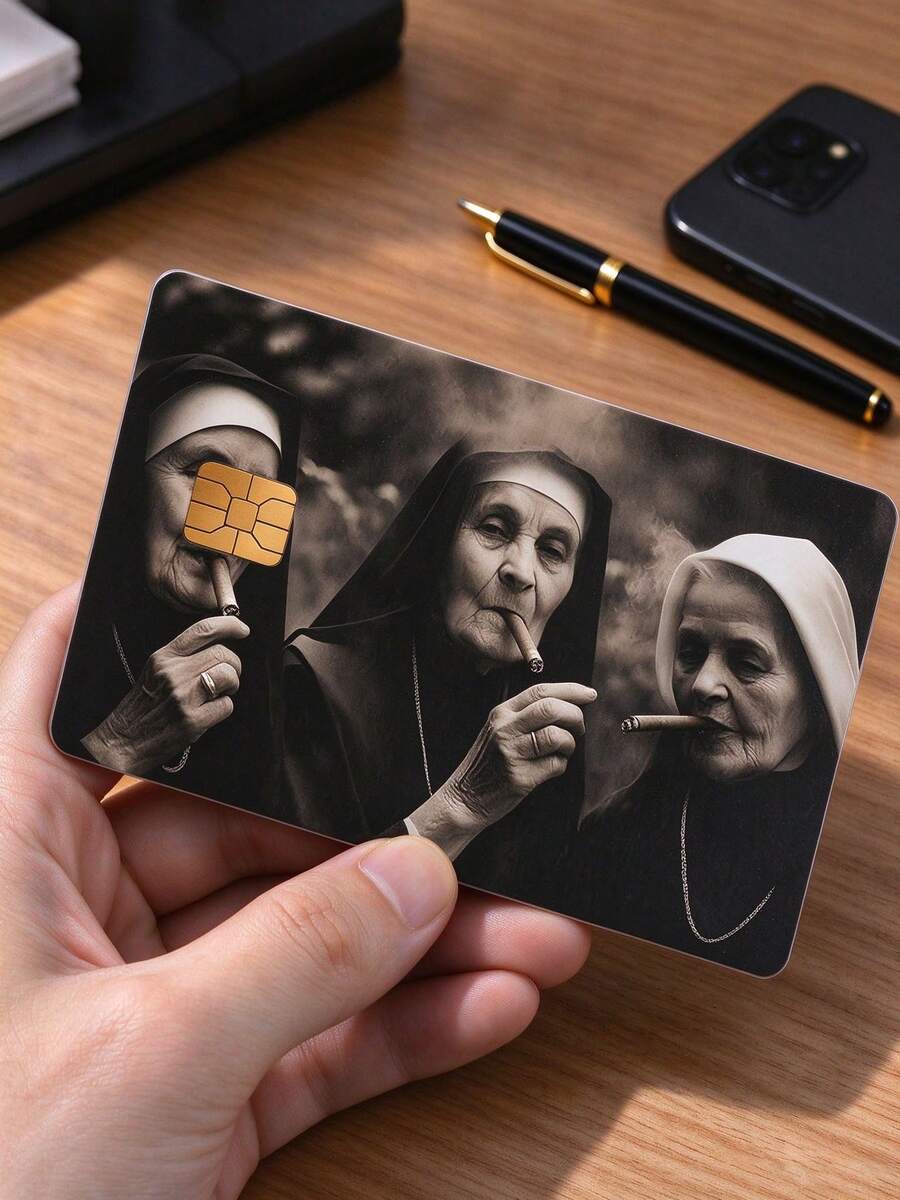 2pcs Black & White Vintage Character Parody Credit Card Skins, Dark Humor Old Lady Art Card Stickers, Anti-Fingerprint Anti-Scratch Waterproof PVC Skin, Subculture Personalized Quirky DIY Card Stickers, Unisex Birthday Party Gift, Suitable For Chip Cards, Bank Cards, Credit Cards, Transit Cards, Access Cards, Campus Cards, Privacy Protection - Multiple Styles - View 1