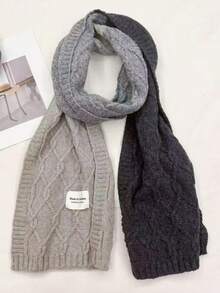 1pc Gradient Color Cable Knit Men's Scarf, Autumn/Winter Vintage Soft Warm Long Neck Warmer, Versatile - Multicolor - View 3
