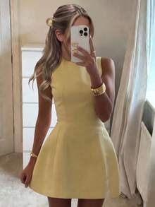 Women's Summer Autumn Minimalist Yellow Sleeveless Waist-Cinched A-Line Mini Dress, Dating, Party And Other Occasions Elegant - Yellow - View 1