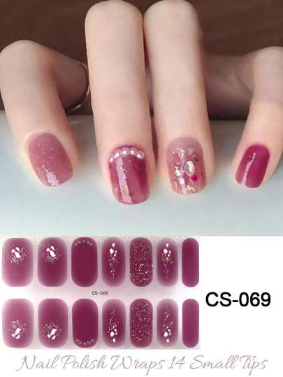 Semi Cured Gel Nail Strips 1 Sheet 14 Tips Extra Long Nail Polish Strips Nail Stickers With Glossy Gel Finishing Pink Bomb