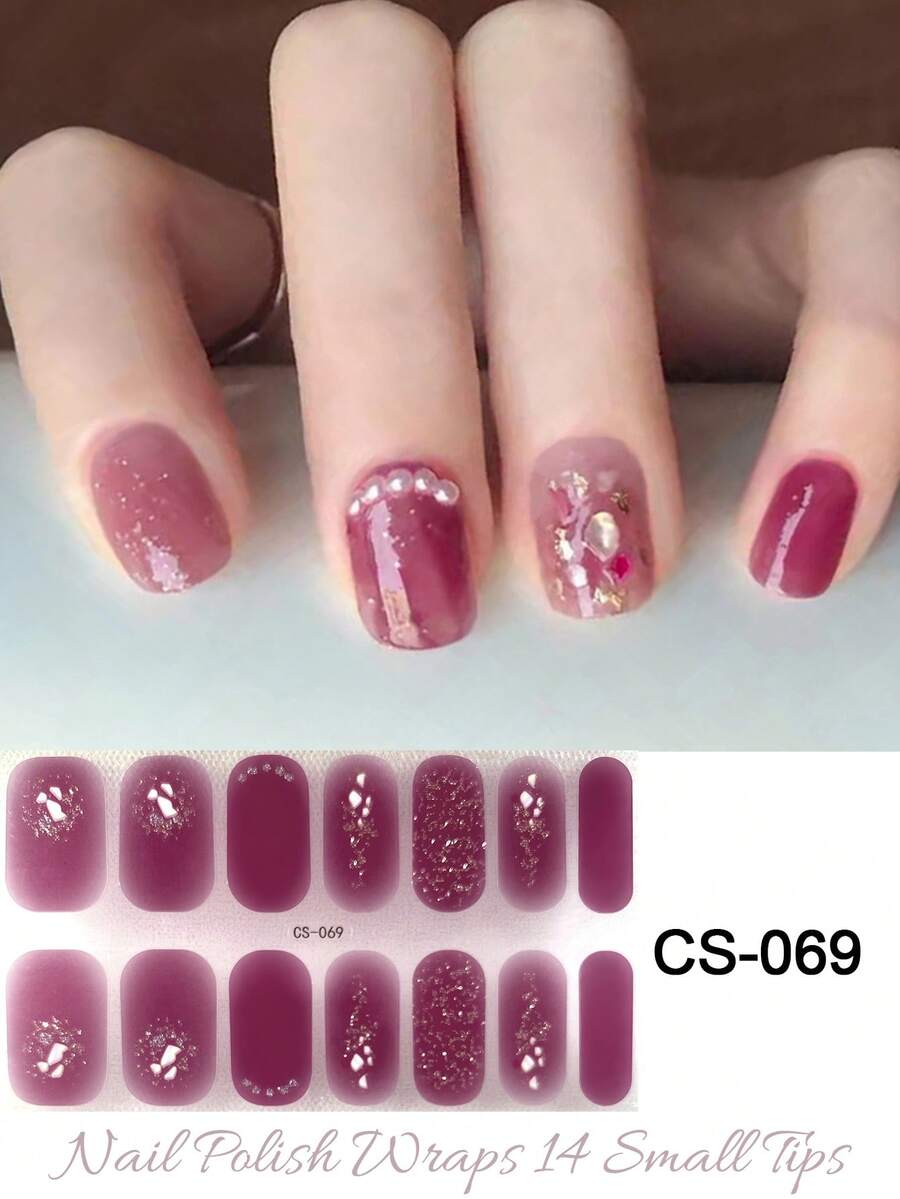 Semi-Cured Gel Nail Stickers 1 Pack 14pcs Extra Long Nail Polish Stickers Glossy Gel Finish Pink Bomb