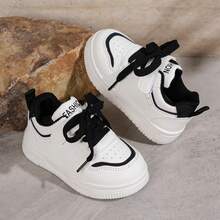 Children's White Sneakers Spring/Autumn New Baby Walking Shoes Unisex Hook And Loop Strap Soft Sole Casual Sports Shoes - Black and White - View 2