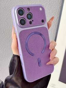 Premium Lychee Texture CD Pattern Magnetic Wireless Charging Phone Case, Compatible With IPhone 17 Pro Max 17 Pro 16 Pro Max 15 Pro Max 14 Pro 13 12, Luxury Matte Lens Protection Shockproof Cushion Back Cover - Purple - View 3