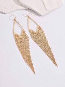1 Pair Gold-Colored Gold Wire Chain Tassel Long Elegant Sweet Pendant Earrings - Yellow Gold - View 3