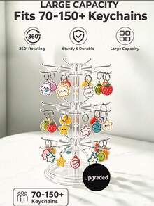 Multi-Functional Keychain Organizer Rack, 16-24 Hooks, 360° Rotating, Adjustable Height, Can Store Keychains, Jewelry, Brooches, Accessories, Capsule Toys, Desktop Decoration, Christmas, Valentine's Day, Back To School Gifts - Clear - View 20
