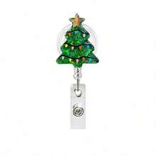1pc Christmas Acrylic Christmas Tree Snowman Badge Retractable Lanyard - Multicolor - View 6