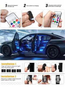 1/2/4/6件組無線遙控RGB LED閃爍燈，彩色閃爍警示燈，多模式車內氛圍燈，可充電汽車與摩托車燈，汽車配件，派對裝飾，聖誕萬聖節禮物 - A - 查看 5