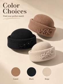 Solid Color 3D Flower Decor Elegant Beret - Adjustable - View 2