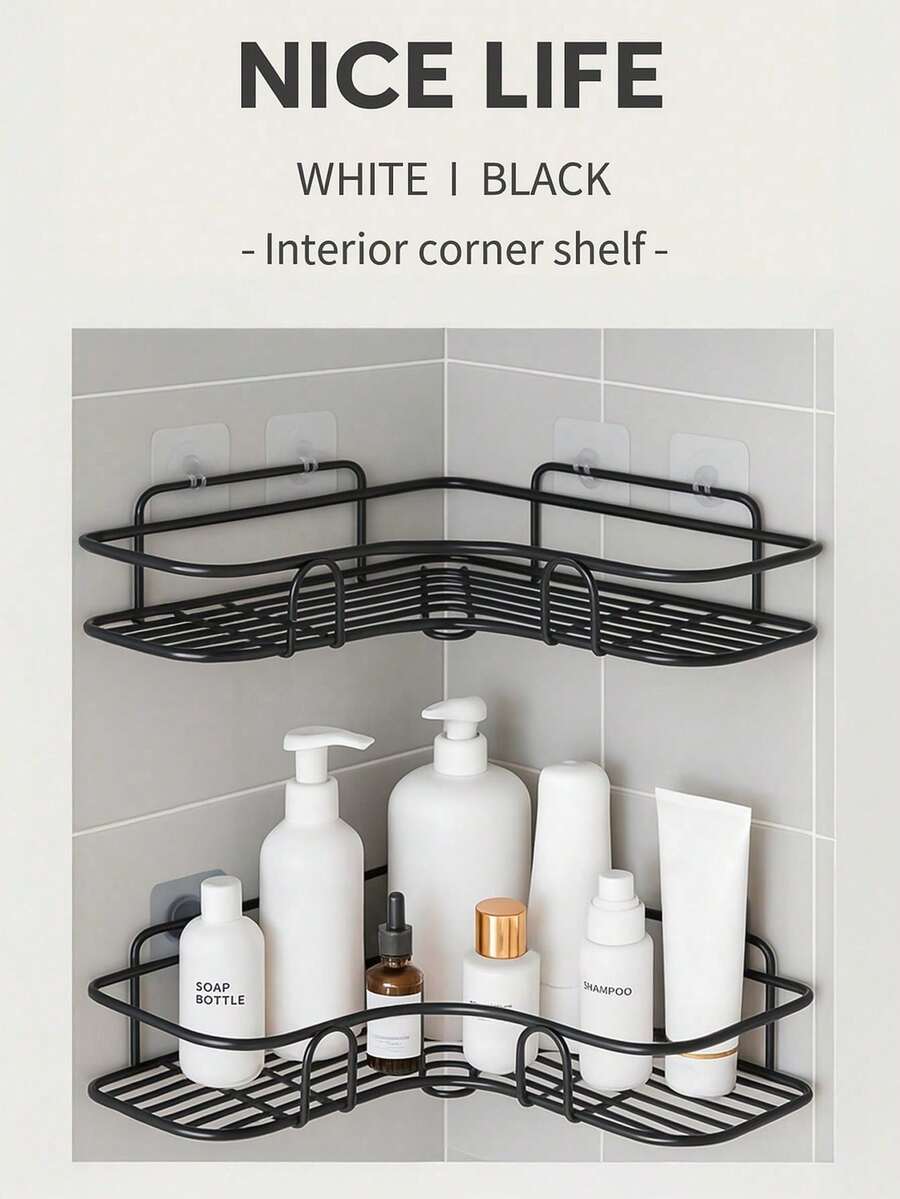 A Punch-Free Bathroom Rack, Bathroom Triangle Multi-Function Rack, Multi-Layer Wall-Mounted Toilet Storage, Toilet Rack, Available In Two Styles And Two Colors - Black (Style A) - View 1