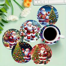 6pcs Christmas Themed Coasters, With Santa Claus Pattern, Add Festive Atmosphere To Holiday Table Decor - View 4