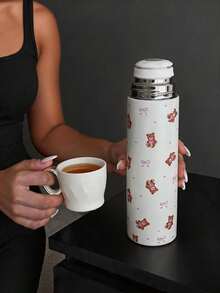 1pc 500ml/16.91oz Teddy Bear Series Insulated Cup, Cold-Preserving Cup With Drinkable Lid, Original Double-Wall Stainless Steel Water Bottle, Vacuum Flask Travel And Outdoor Cup, Gym And Outdoor Sports Cup, Flat Bottom Cup, Car Cup, Winter And Summer Drinkware, Holiday Gift, Birthday Gift - Multicolor - View 1