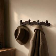 Solid Wood Wall-Mounted Entryway Coat Rack, Creative Clothes And Hat Hook, No-Drill Installation - Brown - View 1