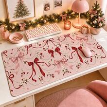 1pc Pink Bow And Pearl Mouse Pad, Romantic Floral Ribbon Pattern ...