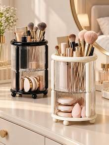 Colorblock Makeup Brush Holder, Space-Saving Multifunctional Organizer, Durable Sturdy Plastic Material, Suitable For Vanity Or Bathroom Countertop, Essential Storage Solution For Dressing And Bathroom Areas - Multicolor - View 1