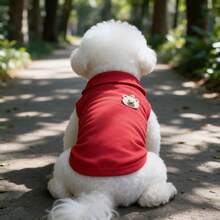 1pc Cute Cartoon Bear Embroidery Pet Sleeveless Polo Shirt, Soft Breathable Dog Vest, Summer Puppy Clothes For Small Dogs Bichon Teddy - Red - View 8