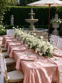1pc Luxury Rose Gold Satin Rectangular Tablecloth, Wrinkle-Resistant Shiny Polyester Dining Tablecloth, Suitable For Wedding Banquet, Bridal Shower, Birthday Party And Romantic Home Decor - Rusty Rose - View 7
