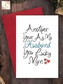 Funny Husband Anniversary Greeting Card, Sweet Hand Lettered Design, Another Year As My Husband You Lucky Man, Romantic Card For Him, Cute Gift For Wedding Anniversary Celebration - One Size Fits All - View 5