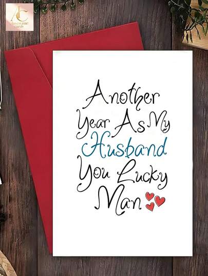 Funny Husband Anniversary Greeting Card, Sweet Hand Lettered Design, Another Year As My Husband You Lucky Man, Romantic Card For Him, Cute Gift For Wedding Anniversary Celebration