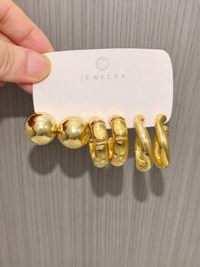 Set Anting Emas Statement 6-18 Buah, Anting Lingkaran Terbuka Tebal yang Lucu, Anting Tusuk, Perhiasan Emas, Anting untuk Wanita, Hadiah - Emas - View 13