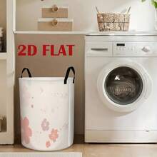 Soft Pink Floral Grid Pattern Foldable Laundry Basket, Large Capacity Round Storage Hamper With Portable Handles, Waterproof Dirty Clothes Storage Bin, Collapsible Toy Organizer For Bedroom Dorm Home Decoration, Housewarming Gift - Pink - View 4