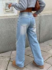 Women's Vintage Loose Stacked Straight Leg Jeans - Light Wash - View 2