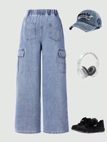 Straight Leg Fashion Casual Denim Jeans, Suitable For Boys, Street Style - Blue - View 3