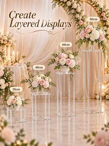 Clear Acrylic Flower Stand Wedding Floral Display Rack 20/40/60/80cm Four Heights Square Flower Column Wedding Table Centerpiece Decor Stand Party Banquet Floral Display Stand Event Decoration Clear Flower Rack - AA - View 4