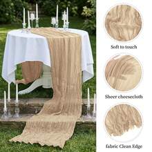 6pcs Black Gauze Table Runner 17x108 Inch, Bohemian Rustic Style Semi-Transparent Gauze Table Runner, Suitable For Wedding, Bridal Shower, Baby Shower, Party, Farmhouse Restaurant Table Decor - A - View 6