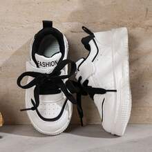 Children's White Sneakers Spring/Autumn New Baby Walking Shoes Unisex Hook And Loop Strap Soft Sole Casual Sports Shoes - Black and White - View 3
