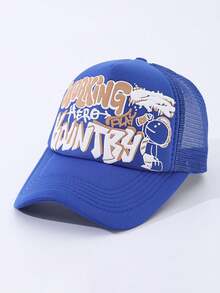 1pc Spring Summer Cartoon Character & Letter Print Baseball Cap, Unisex Sun Protection Funny Cartoon Colorblock Trucker Hat - A - View 5