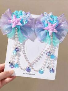 1-Piece Set Multi-Color Double-Layer Bow Mermaid Tail Starfish Pearl Detachable Forehead Ornament Mesh Shell Bead - Multicolor - View 1