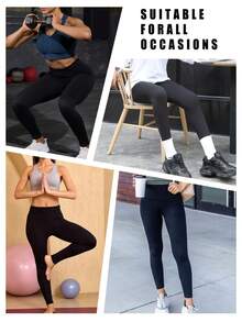 3 Pairs Women Fall High Waist Tights, Soft Stretchy Slim Fit Black Tights, Solid Color Basic Daily Workout Leggings - Multicolor - View 5