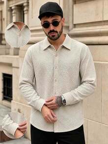 Lookun Men's Atmosphere Crew Neck Pullover Sweater With Cuff And Hem Details, Long Sleeve Casual Outerwear For Outings - Apricot - View 2