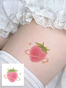 1 Sheet Cute Planet Strawberry Temporary Tattoo Stickers, Soft Gradient Fruit Star Sparkle Fake Tattoos For Thigh Arm, Waterproof Body Art Decals For Girls Sweet Daily Decor - Multicolor - View 1
