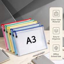 Colorful A3 PVC Zippered File Storage Bags - Durable, Modern Document Organizer Pouches For School & Office, Document Storage|Vibrant Design|Colorful File Bags, Paper Storage - Color - View 8