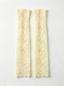 1 Pair Women's Lace Arm Sleeves, Elegant Breathable Solid Color Design, Summer Outing Cooling Arm Guards, Long Structured Random Style Suitable For Daily Commute And Party - A - View 12