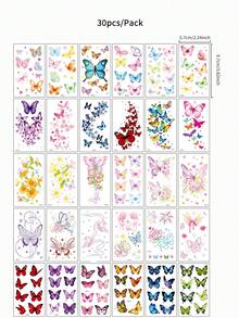 30Pcs Butterfly Temporary Tattoo Sticker, Colorful Waterproof Fake Tattoo For Women, Y2k Style Fake Tattoo Sticker For Wrist & Body Festival, Y2k Themed Makeup & Party Body Decoration - Multicolor - View 9