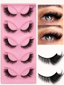Fox Eye False Eyelashes 5 Pairs 3D Fluffy Cat Eye Lashes Synthetic Fiber Strip Lashes Natural Long Lengthening Eye Makeup Lashes Suitable For Daily, Party, Cosplay - View 5
