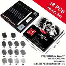 18 Pcs Sketching Pencils Set, Graphite Pencils (14B - 4H),Charcoal Pencils,Stumps,Vinyl Eraser,Kneaded Eraser,Sharpeners - 18-piece Sketch Pencil Set - View 10