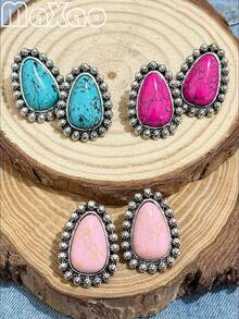 Women's European And American Bohemian Vintage Style Handmade Carved Turquoise Earrings. Simple And Fashionable, Suitable For Daily Wear, Dating, Attending Theme Parties, You Will Get Many Compliments From Friends When Wearing Them - Multicolor - View 5