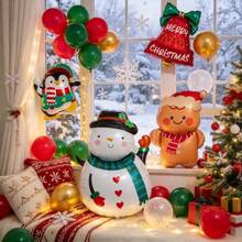 Christmas Foil Balloon Set, Penguin Snowman Bell Gingerbread Man Mylar Balloons, Xmas Character Balloon Pack For Home Party, New Year Celebration, Photo Booth Backdrop Decor - View 1
