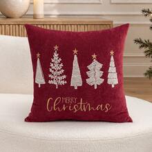 1件裝聖誕紅色聖誕樹刺繡枕套，Merry Christmas枕套，適合室內裝飾、聖誕裝飾，四季通用，不含枕芯 - 紅色 - 查看 12