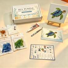 1 Set Ocean Style Sea Turtle Sea Glass Art DIY Kit, Full Tool Set With Easel, Parent-Child Handmade Educational Decorative Ornament Gift, Adult And Children Stress Relief Craft Material Pack, Desktop Decoration, Home Decor, Christmas Gift, Handmade Hobby - Multicolor - View 8