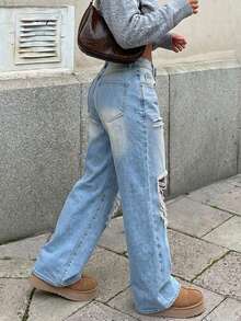 Women's Vintage Loose Stacked Straight Leg Jeans - Light Wash - View 4