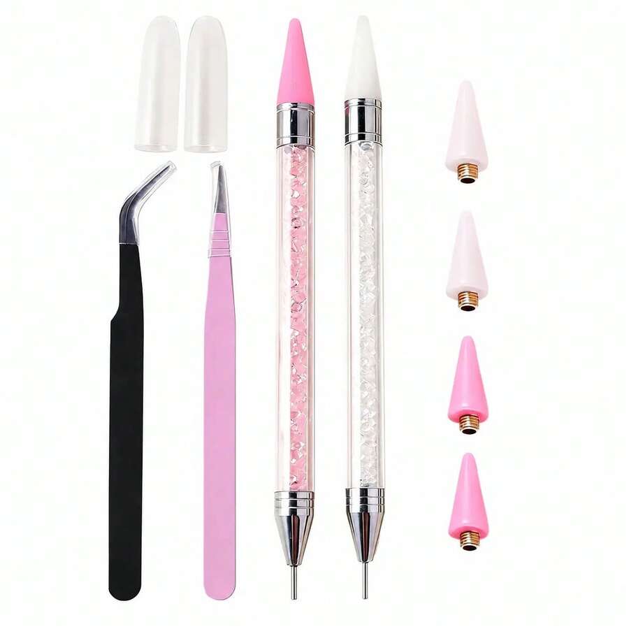 Diamond Painting DIY Drill Picking Tool Set - 2pcs Drill Pens, 2 Pairs Tweezers, 4pcs Pen Tips - Suitable For Rhinestones, Gemstones, Diamond Style Decoration