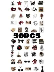 50PCS,Dark Academy Style Stickers,Scrapbook Supplies,Junk Journal Supplies,Creative And Aesthetic Design Sticker,Waterproof Decorative Stickers,Suitable For Mobile Phone Cases,Tablets,Mobile Phone,Laptops,Suitcases,Cars,Notebooks,Helmet,Guitar, - one-size - View 12